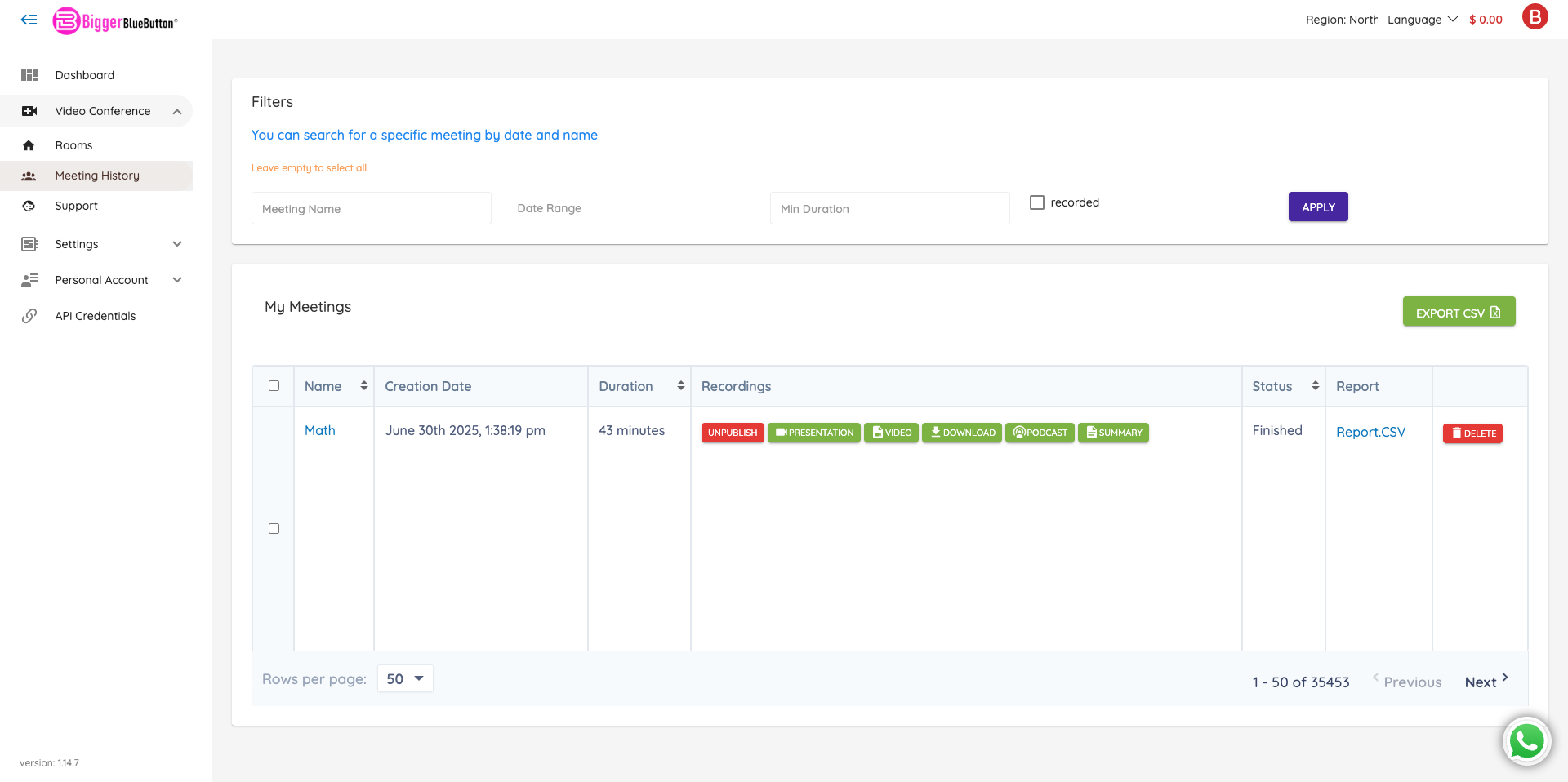 Meetings History page