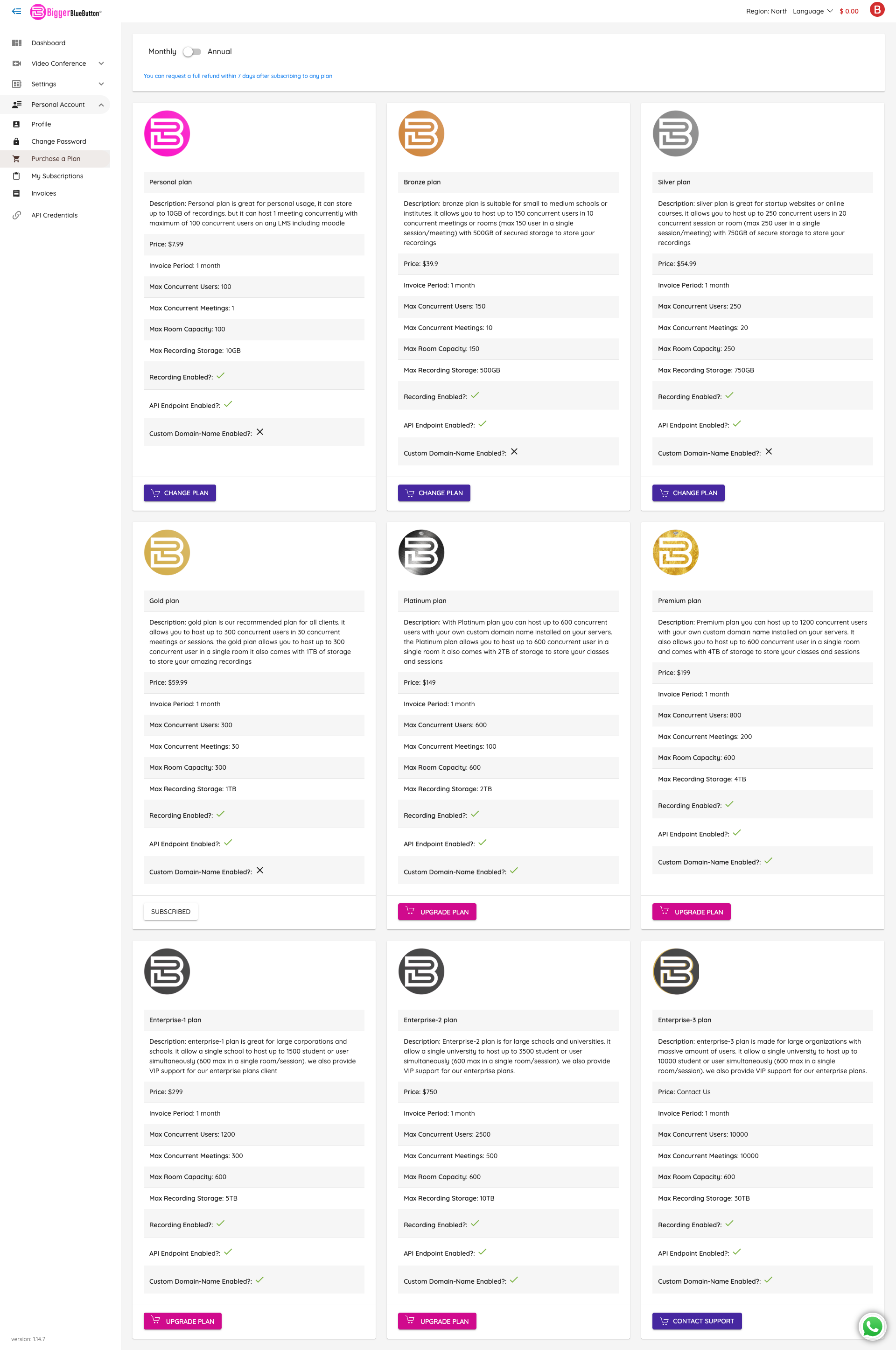 Payments &amp; Subscriptions page